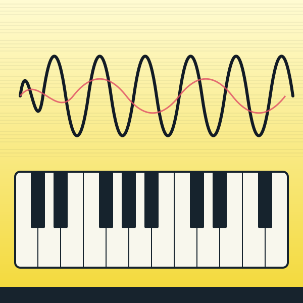 A sound wave above a piano keyboard