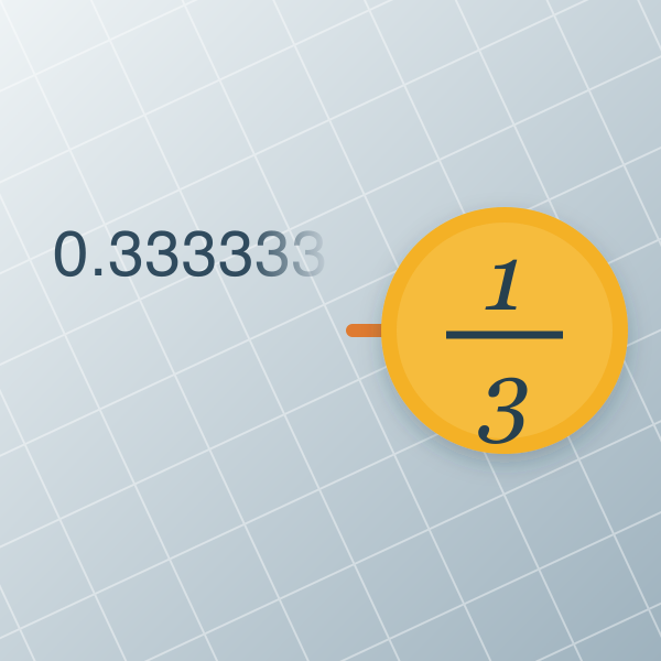 A finite decimal, 0.333333, giving way to the exact fraction one third